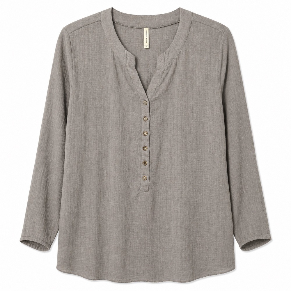 Hello Nite Henley Top Gray Lightweight‎ Knit Minimalist XS